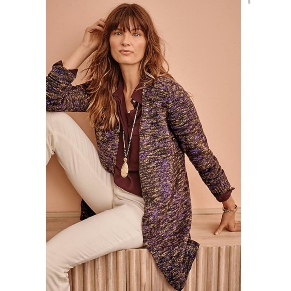 J Jill NWTs Slub-Textured Space Dyed Purple  Cardigan Size S